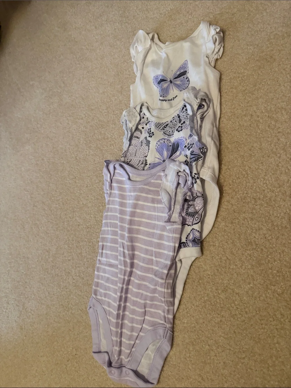 The Children's Place Lavender and White Baby Girl One-Piece Bodysuits - 3 Pack